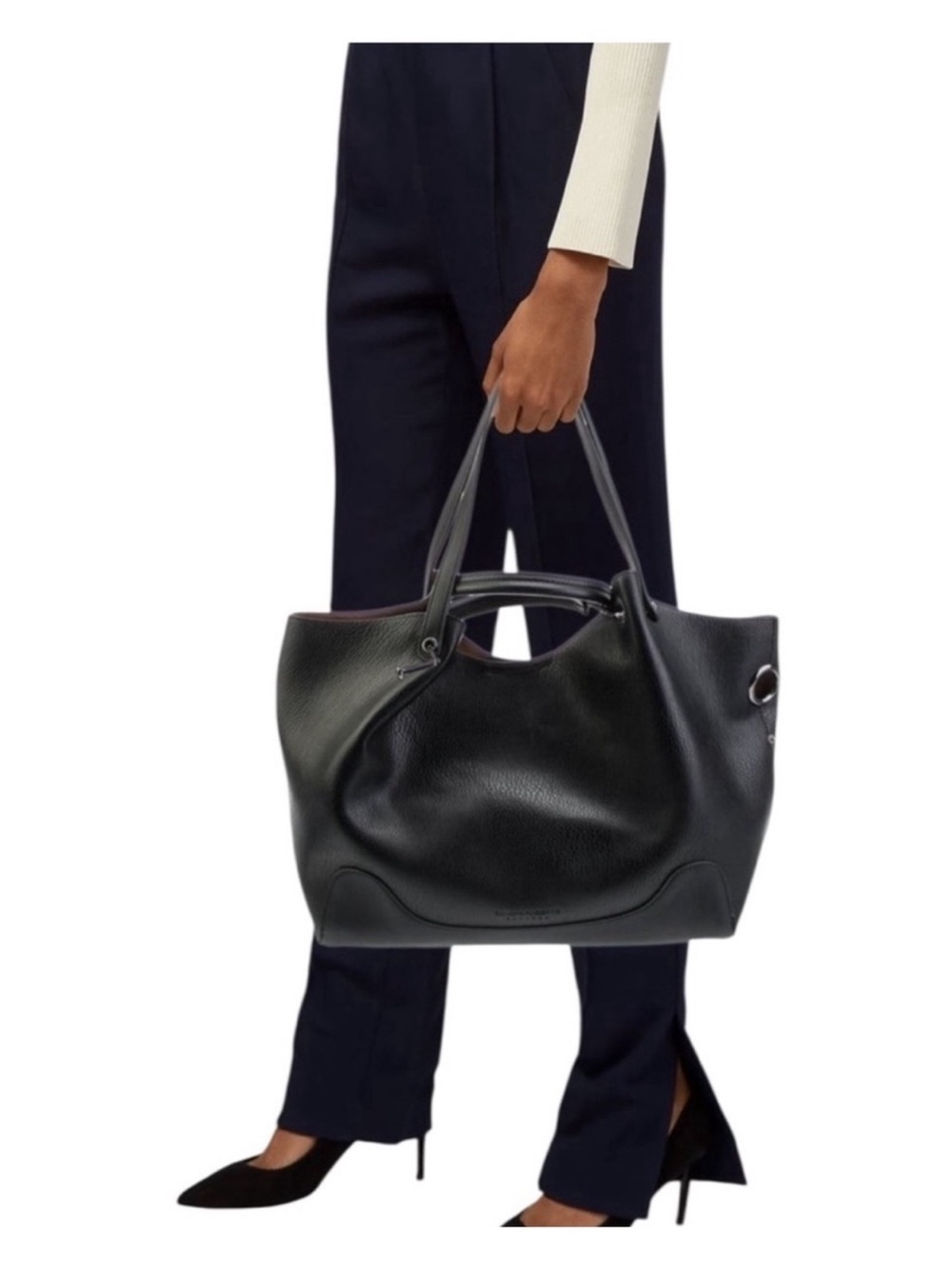 Sondra Roberts Black Textured Leather Tote